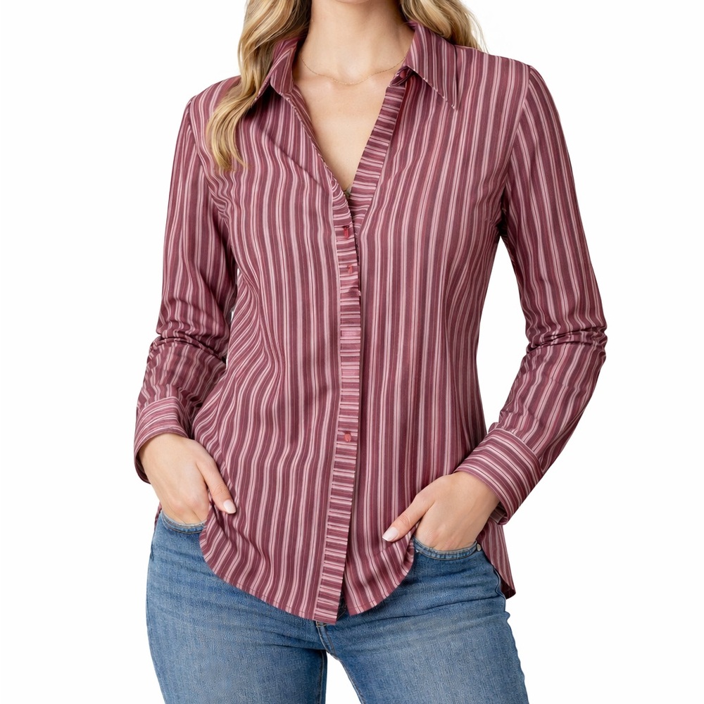 Apostrophe Stretch Y2K Striped Button Down Blouse Pink Purple Size 18